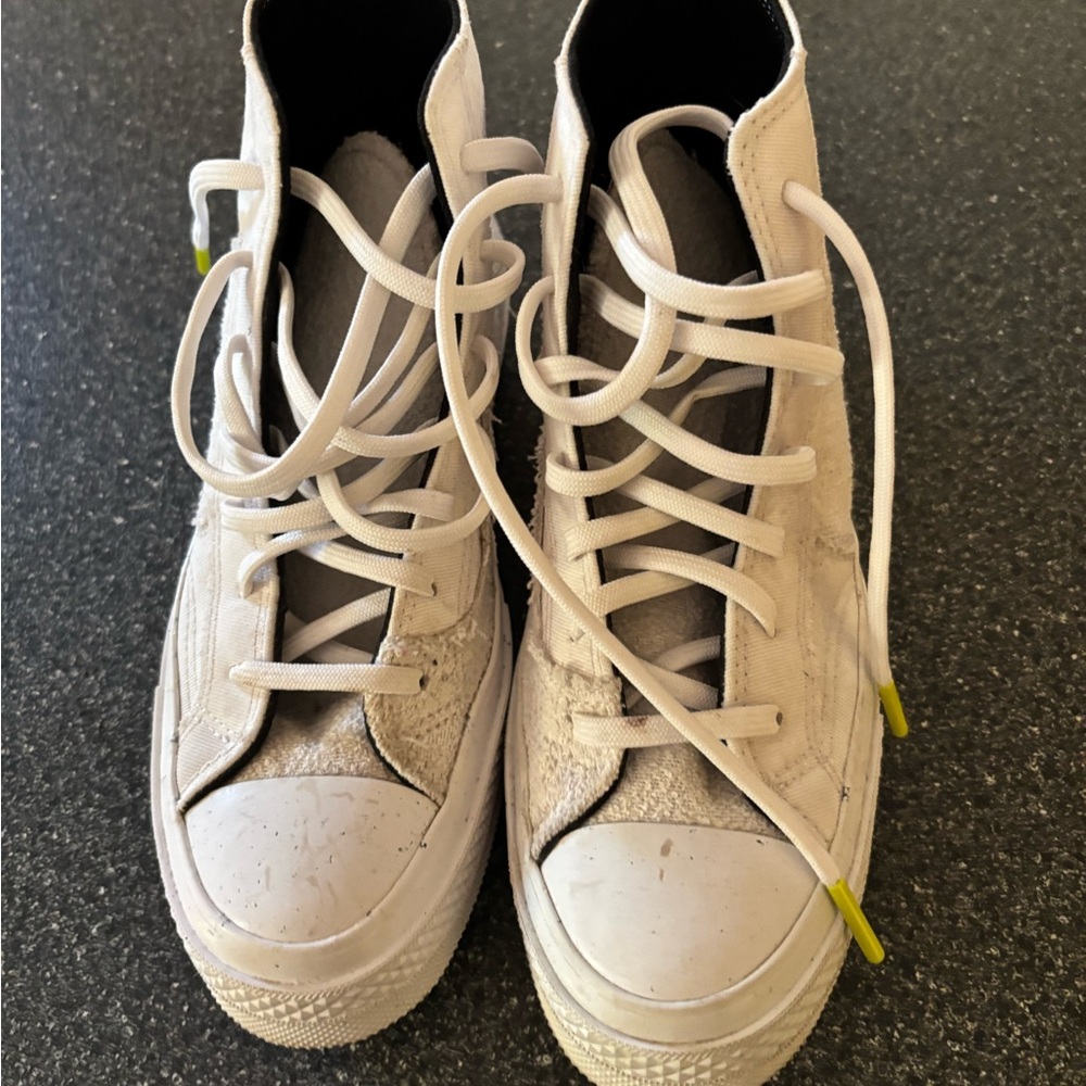 White Canvas High-Top Sneakers with Rubber Soles